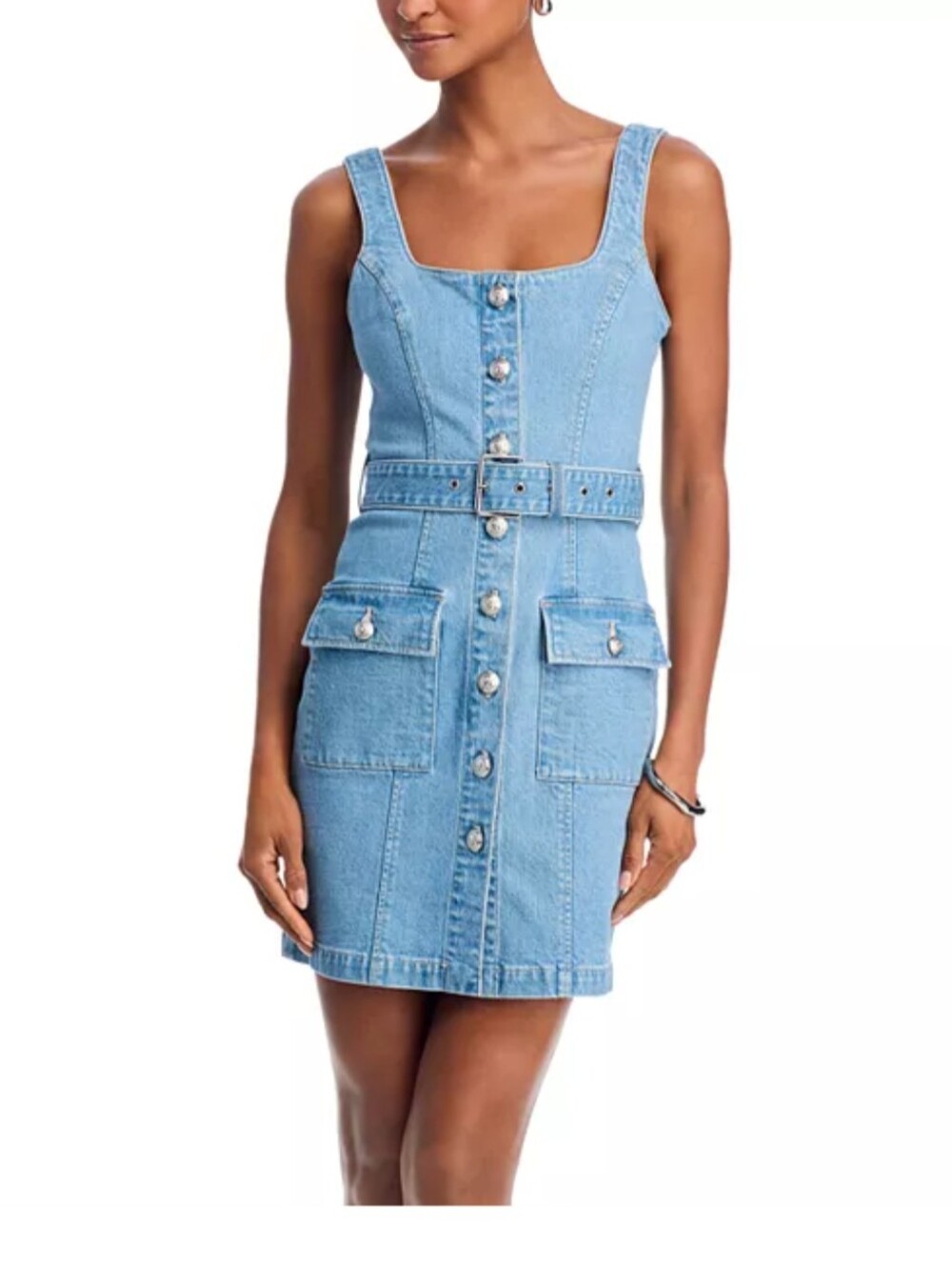 L'AGENCE Midy Denim Dress Turquoise Concho Button Tank Dress NWT Size 12
